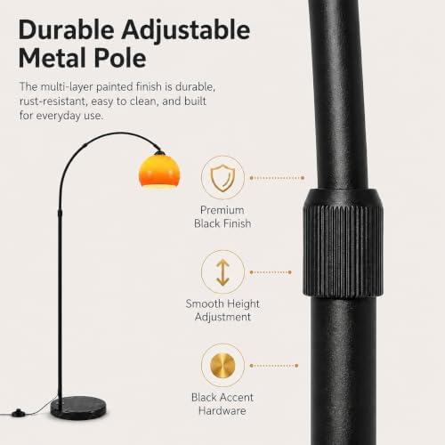Black Arc Floor Lamp for Living Room,Orange Glass Lampshade,MCM Style - Image 5
