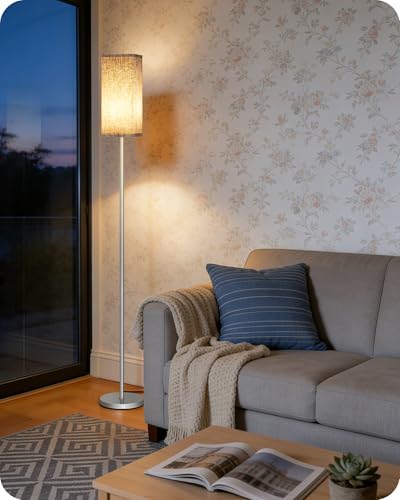 64.2'' Dimmable Floor Lamp for Living Room with Remote and Foot Switch, Corner Floor Lamp for Bedroom, Includes 10W A19 Bulb, Modern Standing Tall Lamp, ETL Listed Silver and Beige SE17LD05 - Image 5