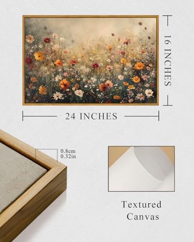 InSimSea Framed Canvas Wall Art Vintage Decor, Wall Decor for Living Room Bedroom Office Bathroom, Large Nature Landscape Flower Wildflower Oil Painting Prints, Home Decorations, 16x24inch - Image 3