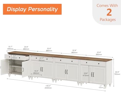WAMAPT Buffet Cabinet with 8 Doors & 4 Drawers, Large Wood Sideboard Table - Image 2