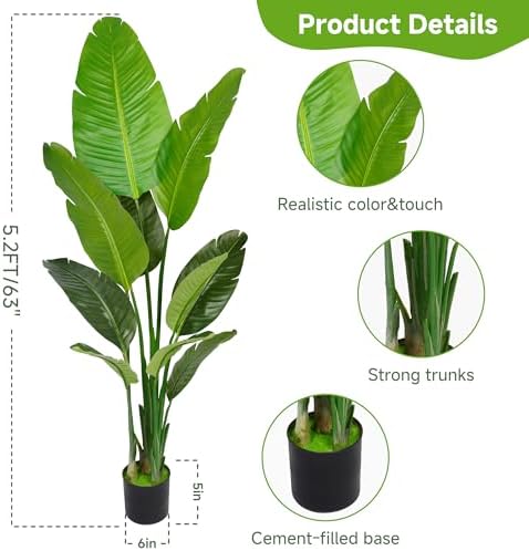 Artificial Bird of Paradise Plant 5.2FT Set of 2 Lifelike Tall Potted Plant - Image 3
