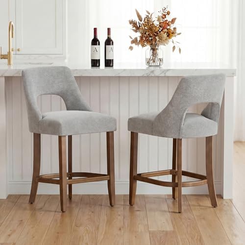 UVV Bar Stools Set of 2, Upholstered Counter Height Bar Stools, Modern Counter Stools with Wood Legs for Kitchen Island Dining Room Bar, Light Grey by UVVLivetheQualityLife