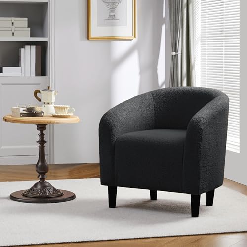 Yaheetech Small 25.5in Wide Sherpa Barrel Accent Chair Bedroom, Dark Gray - Image 2