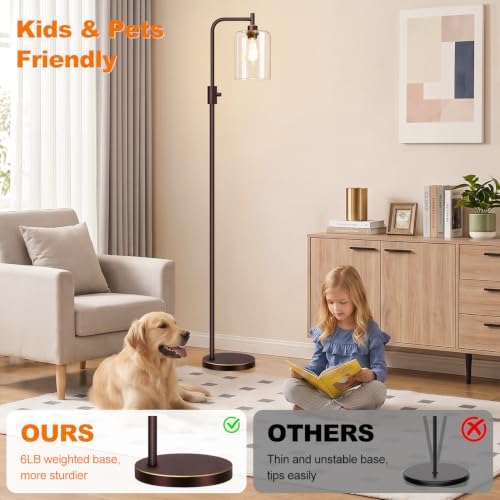 【Upgraded】 Dimmable Floor Lamp for Living Room with Glass Lampshade, Brown with GoldEdge Modern Floor Lamp with 900LM LED Bulb Included, Standing Tall Lamp for Bedroom, Office, Reading Room, Corner - Image 5