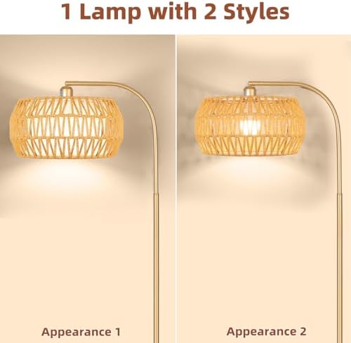 Brilvibera Boho Gold Farmhouse Floor Lamp- Rattan Lamp with Remote and Bulb - Image 4