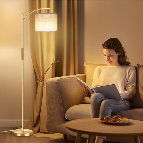 ROTTOGOON Dimmable Floor Lamp, Arc Floor Lamps for Living Room, Stepless Dimming Modern Standing Lamp with Linen Shade, Tall Lamp for Bedroom Office Dining Room- Brushed Gold - Image 6