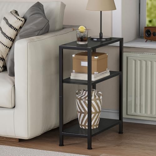 3-Tier Side Table, Small EndTable, Sofa SideTable for Narrow Spaces, Slim EndTable, NightstandTable, Skinny Bedside Table, for Living Room, Bedroom, Office, Black - Image 2