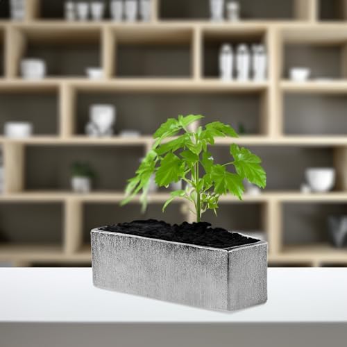 WGVI Long Rectangle Ceramic Planter Vase in Silver Etched 12" x 4" x 4"H, Block Rectangular Terrarium Box Pot, Flower Arrangement, Table top Centerpiece, Home Decor Storage Container, 1 Pc. - Image 7