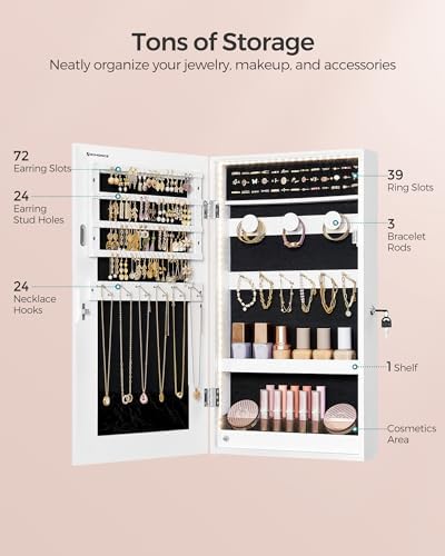 SONGMICS Lockable Jewelry Cabinet Armoire with Mirror, Wall-Mounted - Image 4