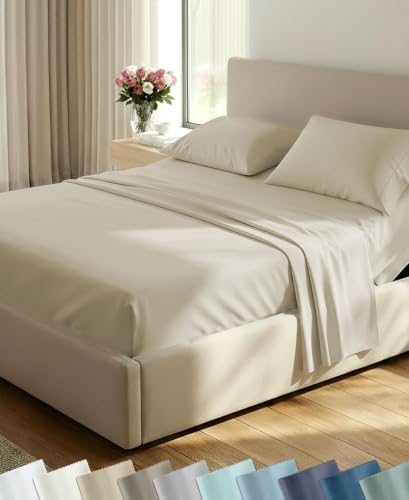 California Design Den Soft 100% Cotton Split King Bed Sheets, 5 Pcs, Beige by CaliforniaDesignDen