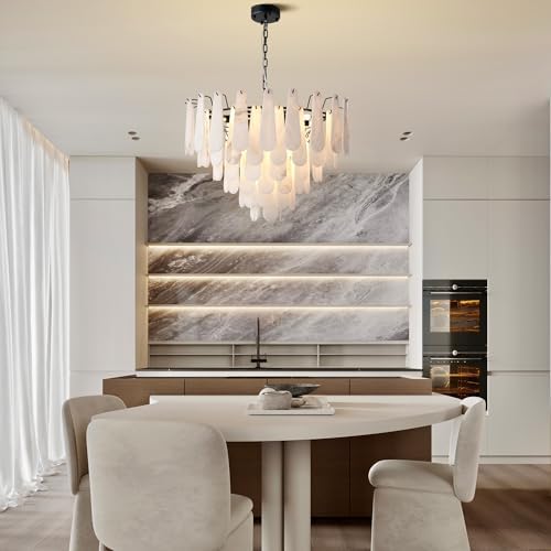 Alabaster Chandelier, D31.5 in Modern Round Chandelier, 6-Tiers Luxury Large White Marble Black Chandeliers for Dining Room Bedroom Foyer Living Room Entryway - Image 6