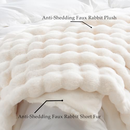 BENVWE Faux Fur Throw Blanket for Couch - Cozy Plush Fluffy Soft Thick Bubble Blanket for Living Room Home Decor - Mothers Day Birthday Gifts for Women, Cream White, 51" x 63" - Image 4