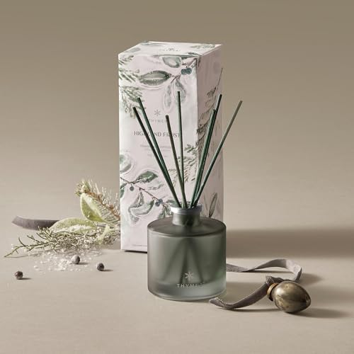 Thymes Petite Oil Reed Diffuser Set – Includes Reed Diffuser Sticks, Fragrance Oil, & Glass Bottle – Luxury Home Decor – Holiday Decor – Winter Scents – Sage-Green (Highland Frost, 4 fl oz) - Image 2