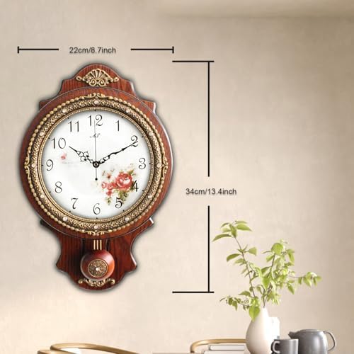 Aero Snail Wall Clock with Swinging Pendulum, Retro Style Silent Clock with Crystal Decoration, Vintage Decor European Victoria Wood Clock for Indoor Bedroom Living Room, W166-1A - Image 4