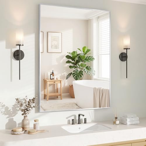 Koonmi White Rectangle Wall Mirror, 30x36 Inch Bathroom Mirror, Aluminum Frame Vanity Mirror for Entryway, Living Room, Bedroom Bathroom, Hangs Horizontally or Vertically by KOONMI