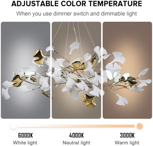 Modern Tree Branch Chandelier for Dining Room, L39inch Ginkgo Leaf Chandeliers Brass Rectangle Chandelier Large Luxury Hanging Lights Fixture for Living Room Kitchen Island, 5-Light - Image 5