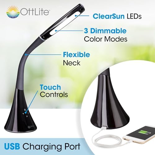 OttLite Swerve LED Desk Lamp with USB Port, Black - Image 2