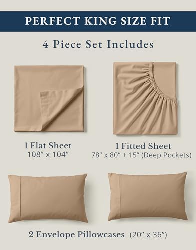 LANE LINEN 100% Organic Cotton Sheets Set, Long- Staple Percale Weave Ultra Soft Best- Bedding Sheets for Bed, GOTS Certified, Fits Mattress Upto 15inch Deep Pocket (King, Taupe) - Image 4