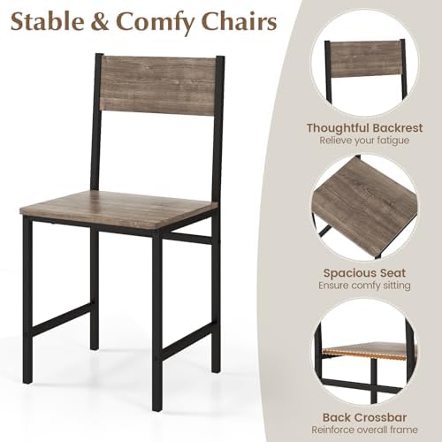 COSTWAY Dining Table Set for 4 w/Bench & 2 Chairs, Storage Racks, Grey - Image 4