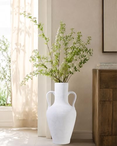 20.5in Tall Ceramic Floor Vase with Vintage Handles, White - Image 7