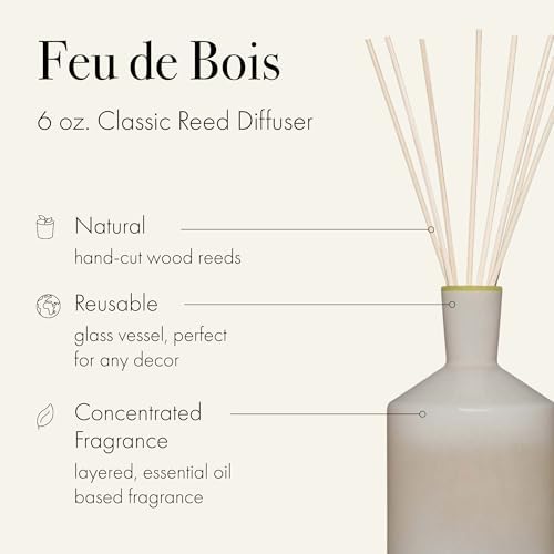 LAFCO New York Classic Reed Diffuser, Feu de Bois - 6 oz - Up to 3 Months Fragrance Life - Reusable Glass Vessel - Natural Wood Reeds - Made in The USA - Image 2