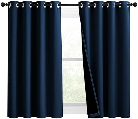 NICETOWN 100% Blackout Curtains with Black Liners, Solid Thermal Insulated Full Blackout 2-Layer Lined Drapes, Energy Efficiency Window Draperies for Bedroom (2 Panels, 46" W by 54" L, Moroccan Blue) by NICETOWN