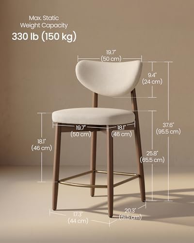 VASAGLE Wooden Bar Stools Set of 4, Linen-Look Fabric, Cappuccino Beige - Image 2