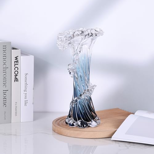 Hand Blown Blue Glass Vase, Unique Art Beautiful Ocean Glass Vase for Coastal Home Decor, Coffee Table, Living Room, Office Decor - 11.8" H(Large) - Image 5