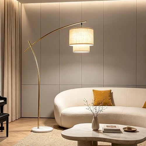Dimmable Arc Floor Lamp with Marble Base, Standing Lamp for Bedroom by ACOHOOK