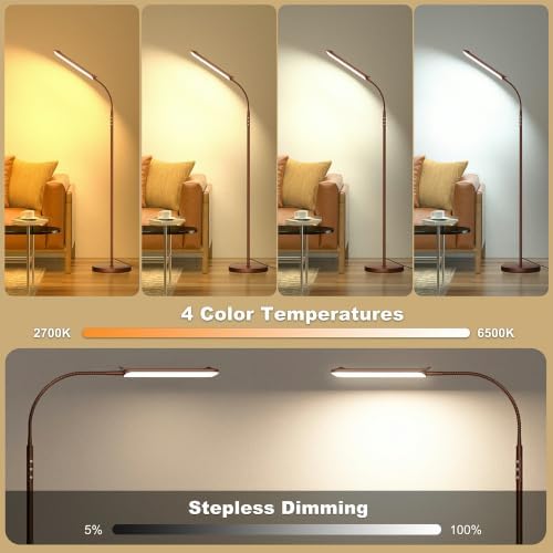 Yikuneng Dimmable LED Floor Lamp, Super Bright Reading Lamps Floor Standing lamp with Remote & Touch Control, Stepless Dimming & 2700K-6500K Color Temperature, for Living Room Bedroom Office, Brown - Image 4