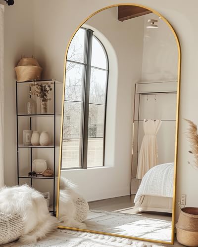 81"x41" Arched Full Length Mirror with Stand,Full Body Floor Mirror - Image 2