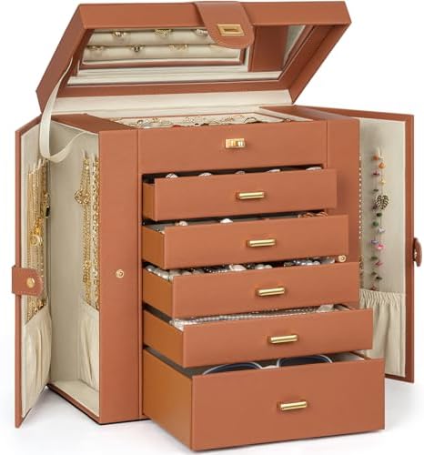 AKOZLIN 6-Tier Jewelry Box Organizer 5 Drawers Storage Extra Large Orange by AKOZLIN