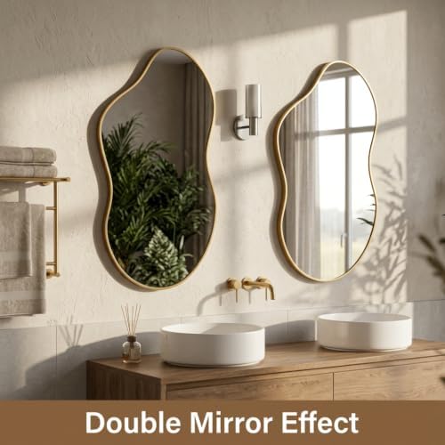 Irregular wall Mirror 26"x46" Gold Asymmetrical Mirror - Image 6