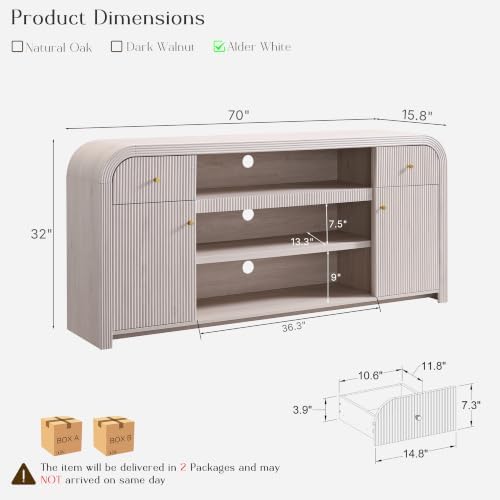 T4TREAM 70" Fluted TV Stand with Storage, 32" Tall Entertainment Center - Image 2