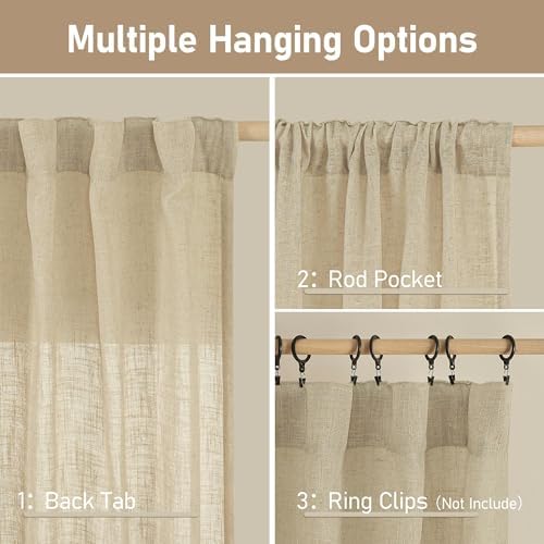 LAMIT Semi Sheer Linen Curtains 40 Inch Length for Cafe Small Windows - Image 3