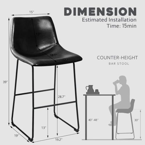 Waleaf 30 Inch Counter Height Bar Stools Set of 2, Faux Leather Bar Chairs - Image 2