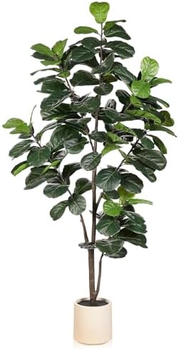 LYERSE Fiddle Leaf Fig Tree Artificial 6ft with Sturdy White Planter by Home