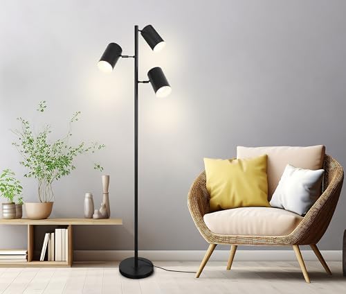 Tree Floor Lamp with 3 Light Bulbs,Black Standing Tall Pole Lamp with 3 Adjustable Rotating Lights,Farmhouse Floor Lamp for Living Room Bedroom Office,Vintage Standing Lamp 9W E26 LED Bulbs Included. - Image 7