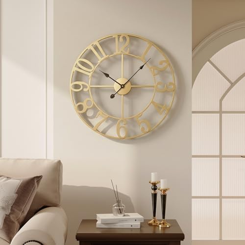 Cuspin Gold Wall Clock for Living Room Decor, 24 Inch Large Metal Clock - Image 3