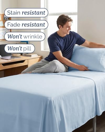 Twin XL 3 Piece Sheet Set - College Dorm Room Essentials - Sky Blue - Image 5