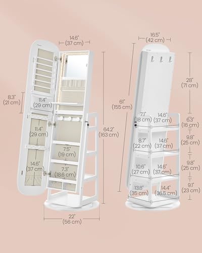 SONGMICS LED Jewelry Cabinet, 360° Swivel, Lockable, Full-Length Mirror - Image 6