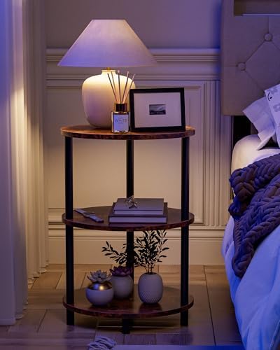 Round Small End Table - 3 Tier Oval Accent Table for Small Spaces, Rustic Wood and Metal Couch Side Table, Nightstand for Bedroom or End Table Living Room, Easy to Assemble, Rustic Brown - Image 6