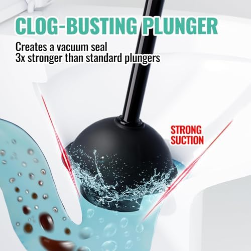 3 in 1 Toilet Brush and Plunger Set with Crevice Cleaning Brush, Toilet Plunger and Brush Set with Extra Long Handle, Plungers for Bathroom Accessories, Toilet Plunger with Holder, Black - Image 3
