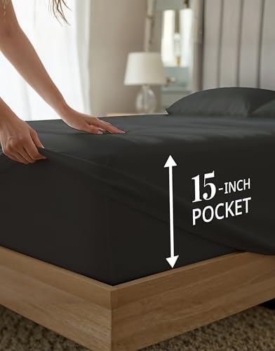 LANE LINEN California King Sheet Sets Cooling 100% Egyptian Cotton - Black - Image 6