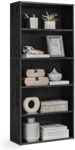 VASAGLE Bookshelf, 23.6 Inches Wide, 5-Tier Open Bookcase with Adjustable Storage Shelves, Floor Standing Unit, Ebony Black ULBC165T56 by VASAGLEbySONGMICSHOME