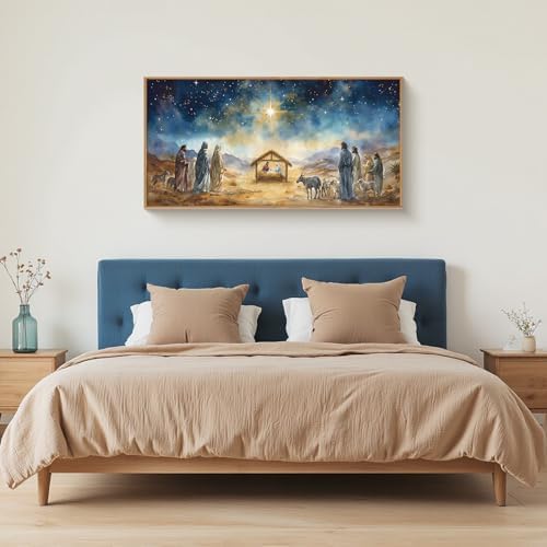 LHIUEM Large Bible Christian Religious Framed Canvas Wall Art Set,Birth of Jesus Nativity Wall Decor,Christmas Mary and Joseph Artwork for Living Room,Bedroom,Dining Room,Office -20"x40"x3 - Image 5