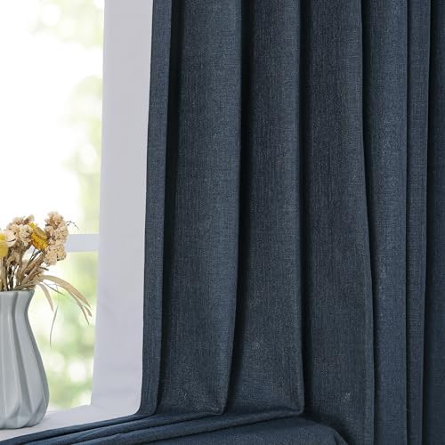 Vision Home Navy Blue Pinch Pleated Full Blackout Curtains Linen Blended Room Darkening Window Panels 108 inch for Living Room Bedroom Thermal Insulated Pinch Pleat Drapes with Hooks 60" Wx108 Lx1 - Image 3