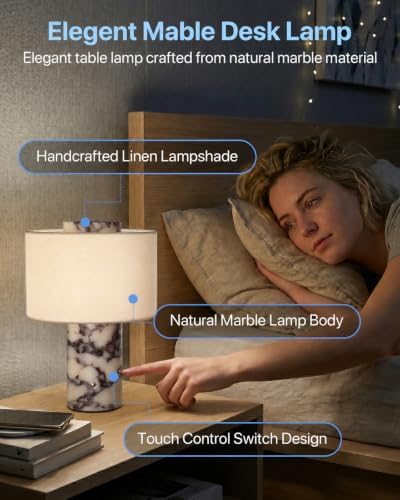 Cordless Marble Table Lamp - Natural Stone Base with Rechargeable Battery - Image 4