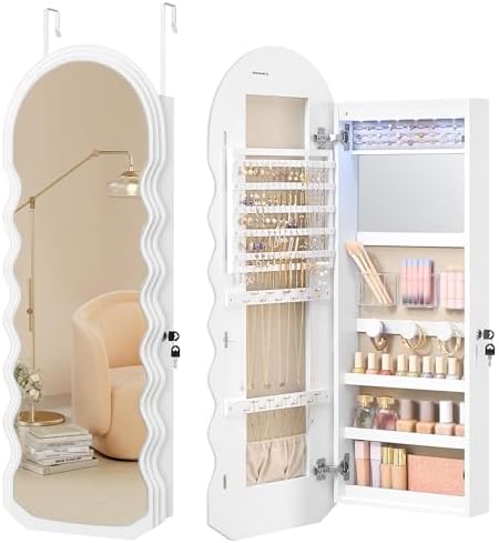 SONGMICS Wide Jewelry Organizer, Wall/Door Mounted, LED Cabinet, Lockable by SONGMICSbySONGMICSHOME