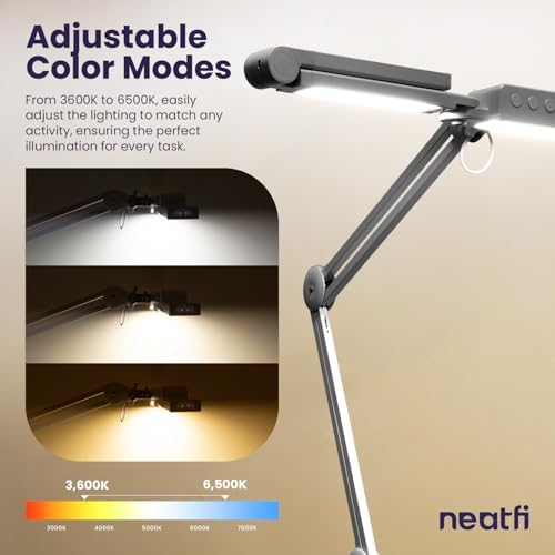 Neatfi Pro LED Desk Lamp | 3,000 Lumens | Dimmable | 360 SMD LEDs, 30W, CRI 95 | Adjustable Light Modes | Task Lamp for Home Office, Study, Workstation (Silver, 44-Inch, CCT with Clamp) - Image 5